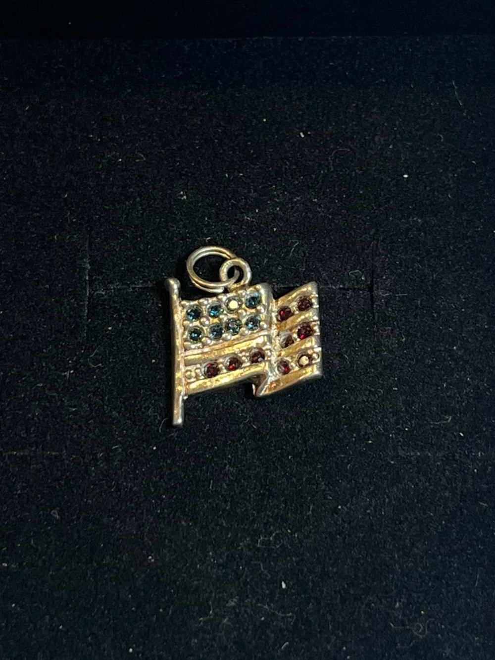 Vintage Sterling silver flag charm pendant. Patriotic.